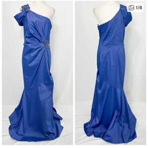 NWT David Meister Blue One Shoulder Rhinestone Embellished Mother Of The Bride